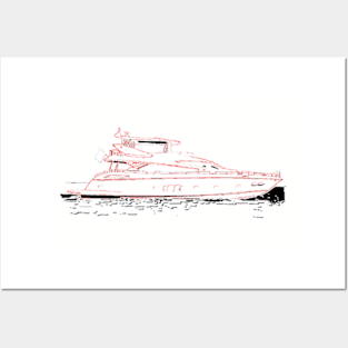 Luxury Pleasure Boat motor yacht sea waves Posters and Art